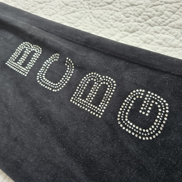 BCBG Black Velour Rhinestone Logo Track Pants - Picture 2 of 9